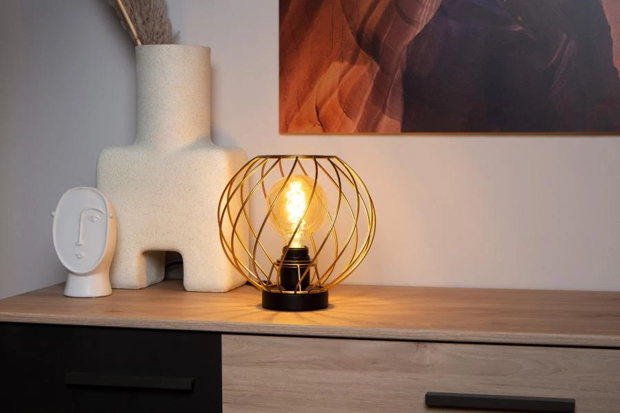 Lucide DANZA - Lampe de table - Ø 25 cm - 1xE27 - Or Mat / Laiton - ambiance 1